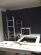 <p>the pictures show the building of our current studios based at the Norfolk &amp; Norwich Hospital</p>
<p>This particular picture shows we forgot to install the curtains which reduce echo and help sound insulation before installing the desk so a platform ladder was used to make it easier</p>